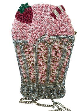 From India to You Strawberry Milk Shake Ice Cream Soda Hand-Beaded Crossbody